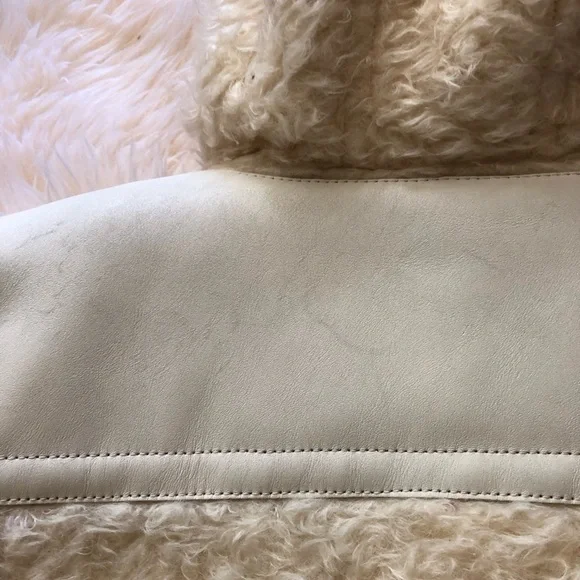 Coach ivory Mohair Faux Fur leather patch duffle coat Zippered M - Picture 13 of 16